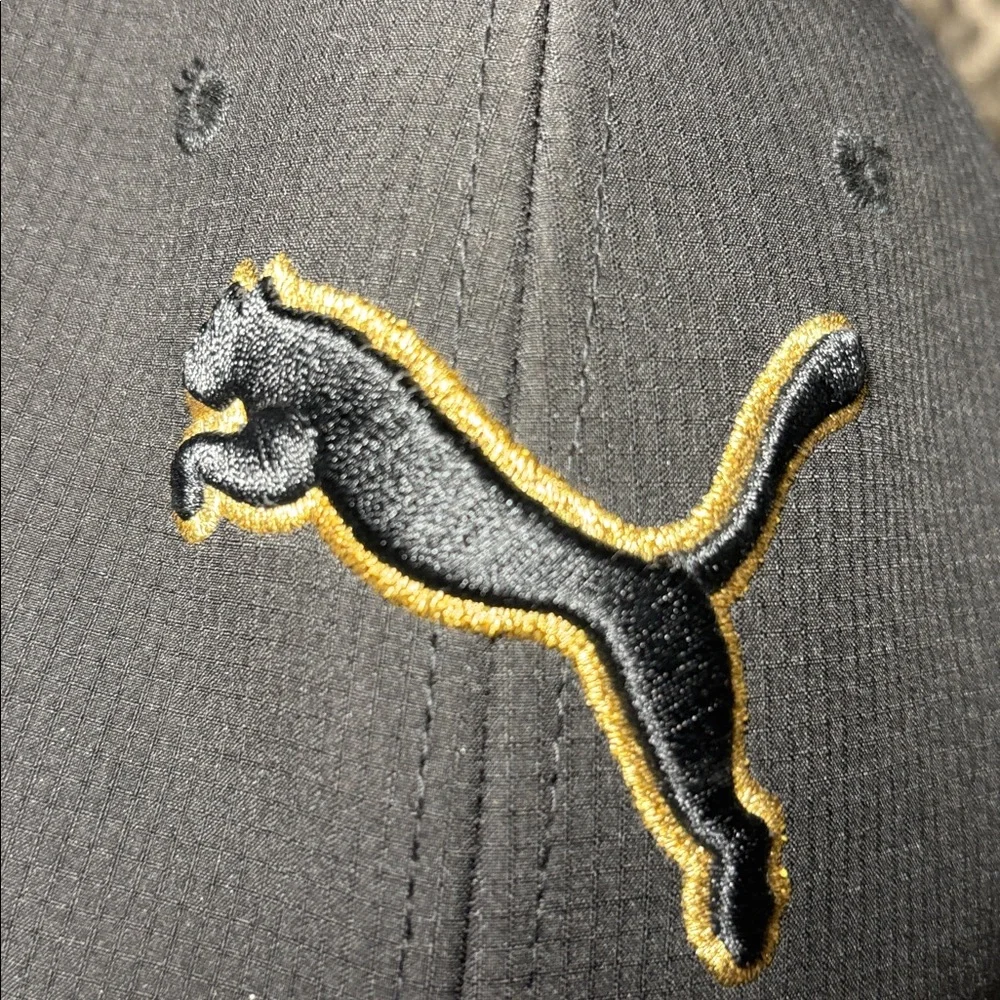 Puma black and gold logo ballcap stretch fit elastic hat fitted ballcap large/xl